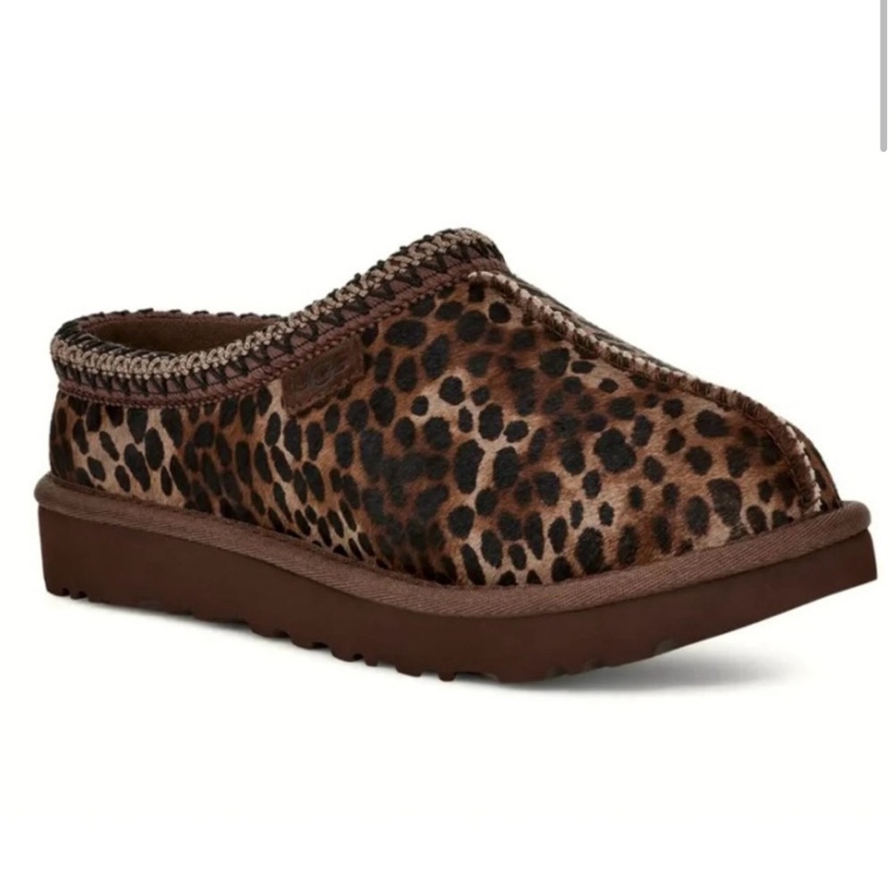 NEW UGG Tasman Slipper clog Caspian Leopard Calf Hair 6 Burndt cedar